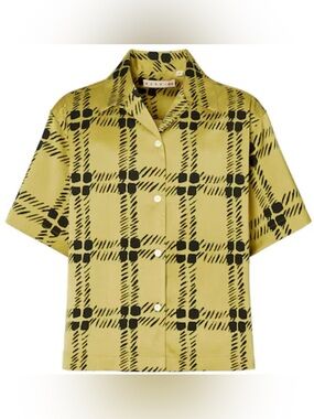 Marni Uniqlo Collab Golden Short Sleeve Oversized Button Up Shirt Size XS